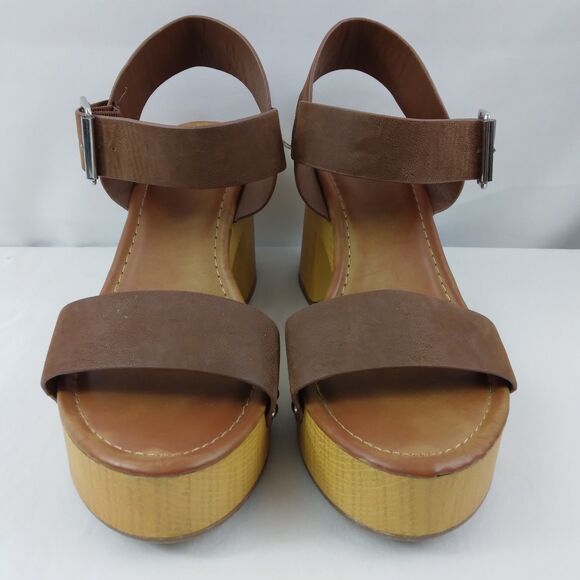MIA Nira Open Toe Platform Sandal Brown Faux Wood Heel Boho Y2K Womens Size 8.5 - Picture 3 of 10
